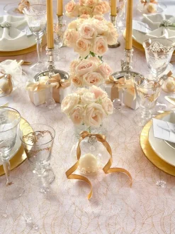 Witte Organza Stof Gouden Bladeren 48cm 9m