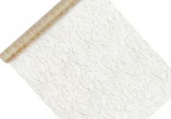 Witte Organza Stof Gouden Bladeren 48cm 9m