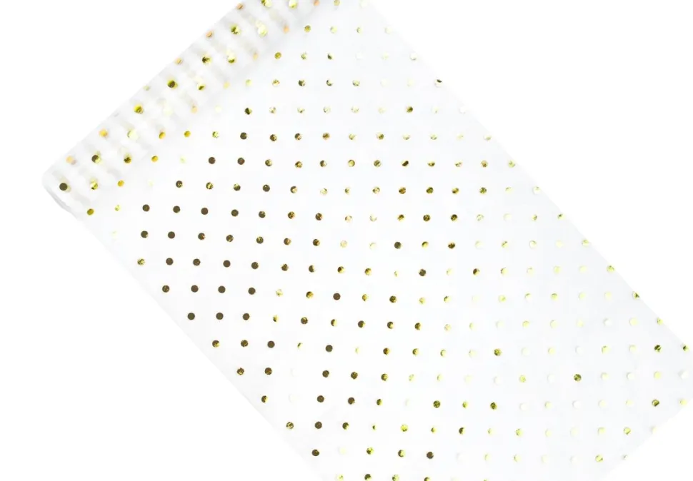 Witte Organza Stof Gouden Stippen 36cm 9m