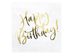 Witte Servetten Happy Birthday 33cm 20st
