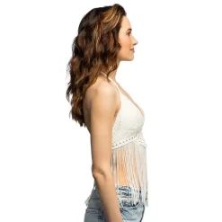 Witte Top Dames Franjes Loom