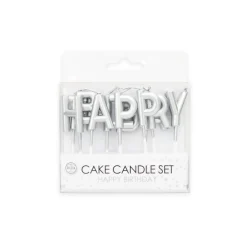 Zilveren Happy Birthday Kaarsen 8 delig