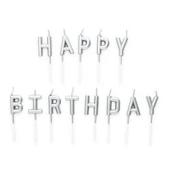 Zilveren Happy Birthday Kaarsen 8 delig