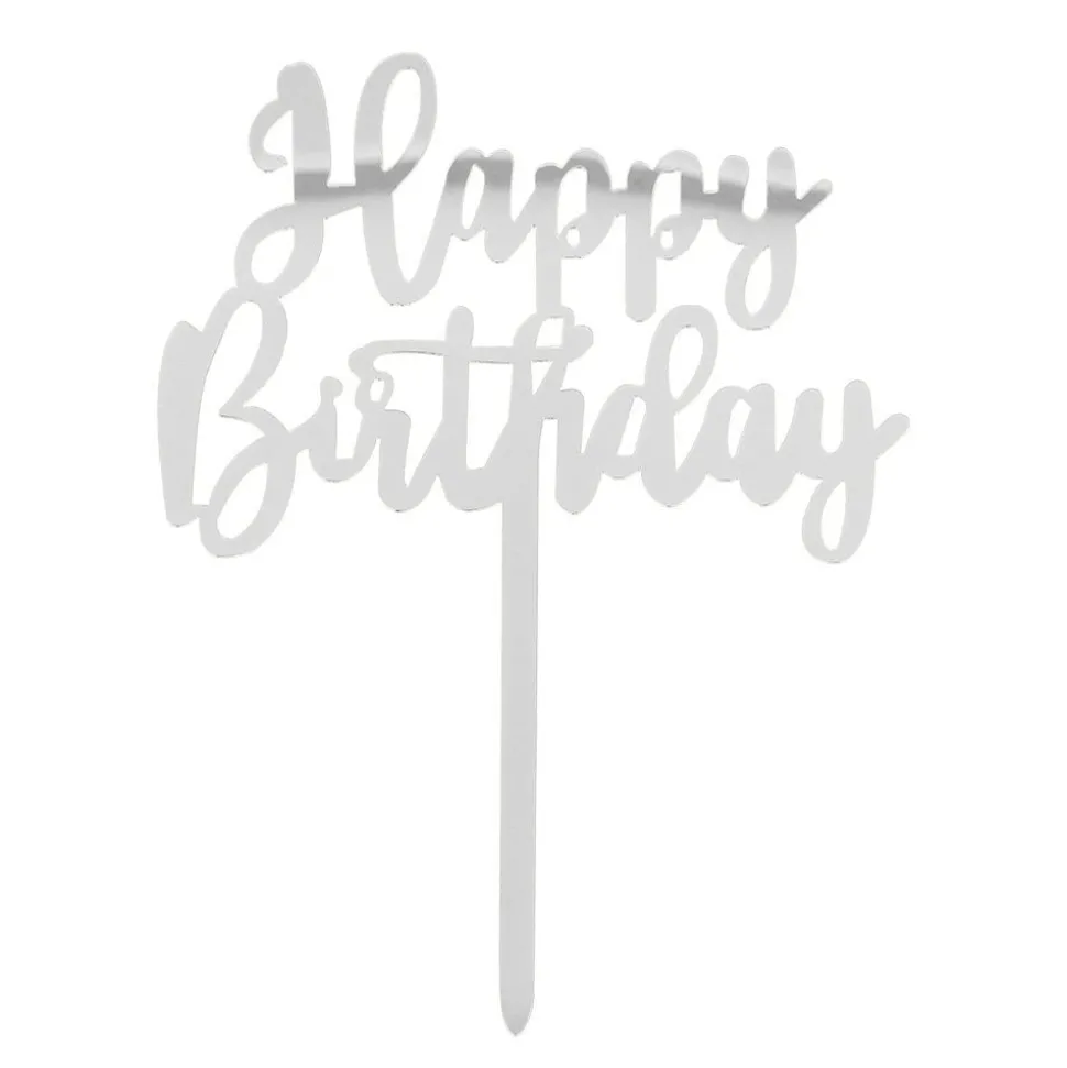 Zilveren Happy Birthday Taarttopper 15,5cm