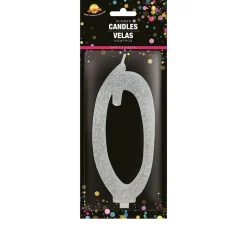 Zilveren Kaars 0 Jaar Glitter 12,5cm