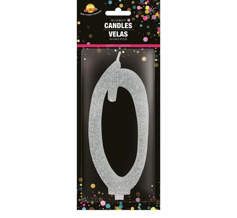 Zilveren Kaars 0 Jaar Glitter 12,5cm