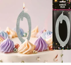 Zilveren Kaars 0 Jaar Glitter 12,5cm