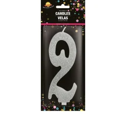 Zilveren Kaars 2 Jaar Glitter 12,5cm