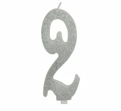 Zilveren Kaars 2 Jaar Glitter 12,5cm