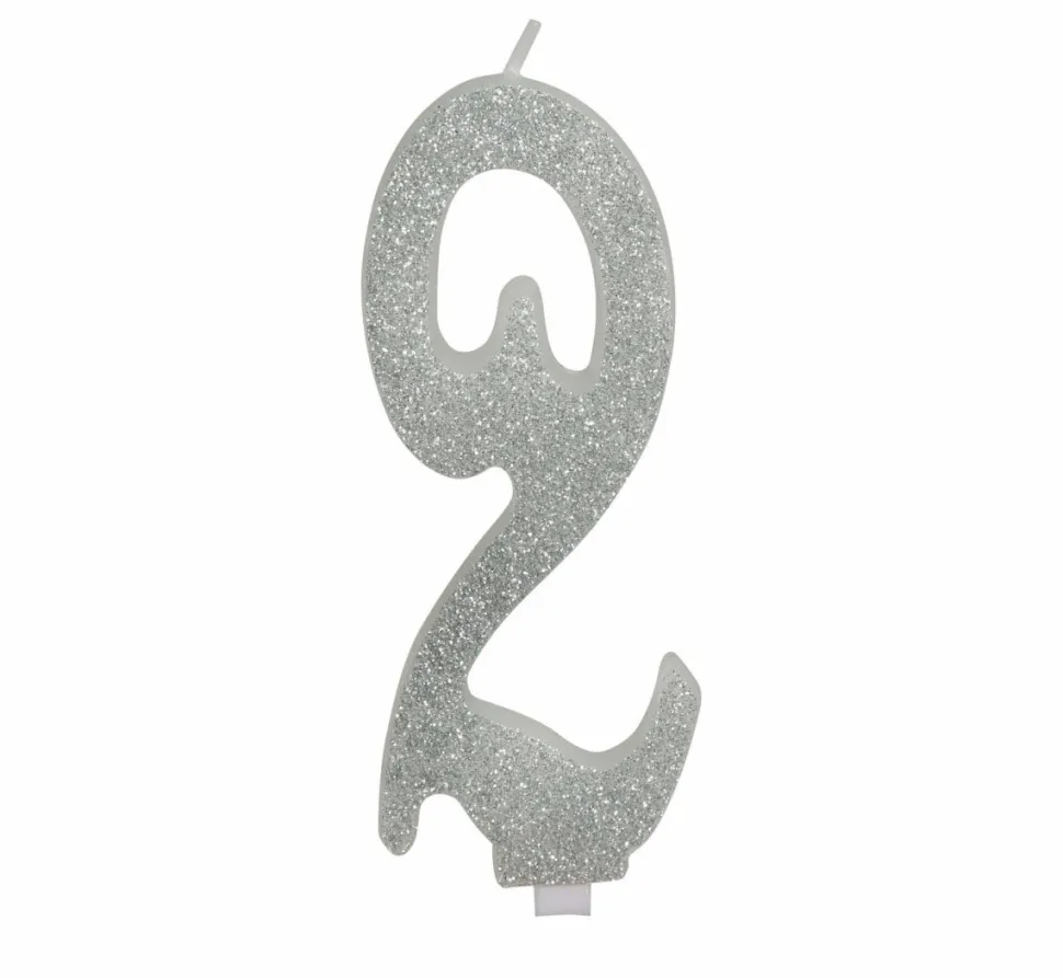 Zilveren Kaars 2 Jaar Glitter 12,5cm