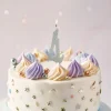 Zilveren Kaars 4 Jaar Glitter 12,5cm