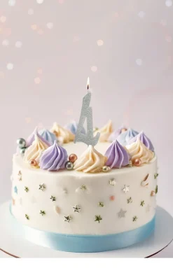 Zilveren Kaars 4 Jaar Glitter 12,5cm