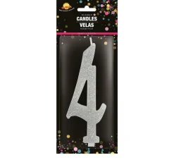 Zilveren Kaars 4 Jaar Glitter 12,5cm