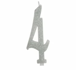 Zilveren Kaars 4 Jaar Glitter 12,5cm