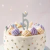 Zilveren Kaars 5 Jaar Glitter 12,5cm