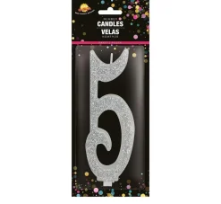 Zilveren Kaars 5 Jaar Glitter 12,5cm