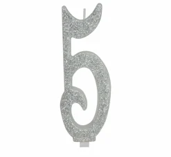Zilveren Kaars 5 Jaar Glitter 12,5cm