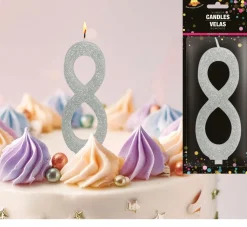 Zilveren Kaars 8 Jaar Glitter 12,5cm