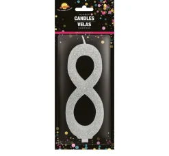 Zilveren Kaars 8 Jaar Glitter 12,5cm