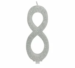 Zilveren Kaars 8 Jaar Glitter 12,5cm