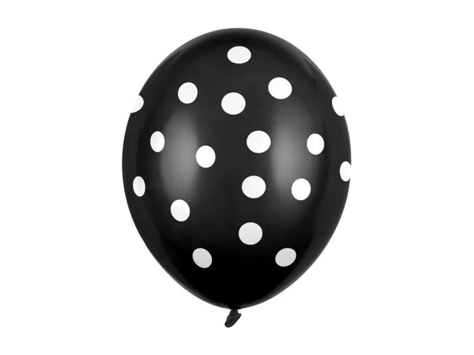 Zwarte Ballonnen Witte Stippjes 30cm 6st