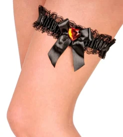 Zwarte Kousenband Met Rood Diamanten Hartje