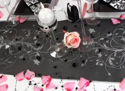 Zwarte Organza Stof Zilveren Bloemen 36cm 9m