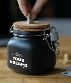 Zwarte Spaarpot Follow Your Dreams 12,5cm
