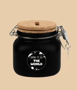 Zwarte Spaarpot Saving To See The World 12,5cm