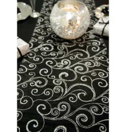 Zwarte Tafelloper Glitters 5M 36cm