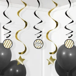 Zwart Gouden Hangdecoratie 5st