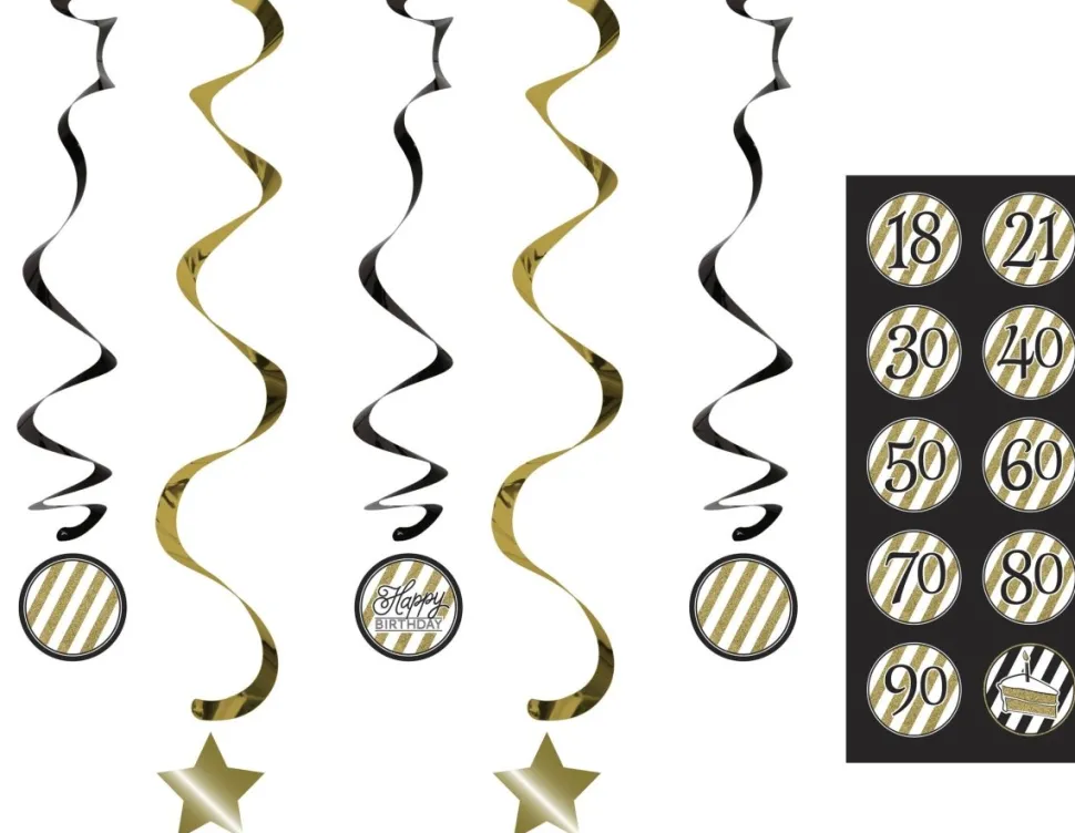 Zwart Gouden Hangdecoratie 5st