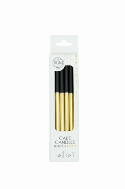 Zwart Gouden Kaarsen Dip-Dyed 9,5cm 12st